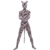 Lycar Spandex Unisex Catsuit Costumi Animal Zebra Costume Zentai Full Body Saltosuita Full Mask con orecchie e coda