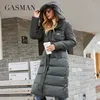 Damen Daunenparkas GASMAN Damenjacke lang Fashion Grace Damen Winter Daunenjacken Reißverschlusstasche mit Gürtel Parka hochwertige Oberbekleidung 8189 220921