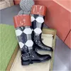 Knight Boots Designer Boots Top Belt Buckle Women 'S High Tube British Vintage Round Head Thick Heel 100% Leather Classic Color Matching Plaid