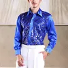 Men's Casual Shirts Shiny Gold Sequin Glitter Long Sleeve Fashion Nightclub Party Stage Disco Chorus for Chemise Homme 220920