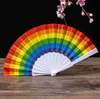 Rainbow fans Folding Art Colorful Hand H￥ller Fan Summer Accessory f￶r f￶delsedagsbr￶llopsfestdekorationsfest