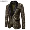 Męskie garnitury Blazers Gold Jacquard Bronzing Floral Men Brand Mens Patchwork One Button Jacket Party Stage Costum Homme 220920