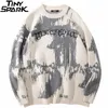 Maglioni da uomo Uomo Hip Hop Streetwear Maglione lavorato a maglia Pullover Maglione ricamato Autunno Harajuku Cotone Pullover casual Nero Bianco 220921