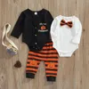 Conjuntos de ropa Bebé Niño Ropa de Halloween Mameluco interior de manga larga Estampado de letras Pantalones estampados de rayas de calabaza exterior