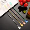 Cocktail Spoon with -forork Double Heads Rostfritt st￥l L￥ng handtag Whisky Wine Mixing Spoon Shaker Muddler Stirrer Bar Accessories