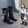 Botas, estilo britânico, crianças versáteis moda não deslize pocket high Kids Winter para criança meninas princesas Catwalk pu 220921