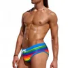 Menas de banho masculinas Europa da América Moda Sexy Rainbow Print Swimsuit Men com push pad phot Triangle Swim Shorts Summer praia Surf Biquini seco rápido J220913