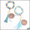 Beaded Strands Foreign Trade Beaded Strands Wood Bead Bracelet Keychain Blank Disc Tassel Key Ring Pendant Pure Mticolo Dhseller2010 Dhmqu