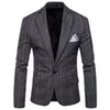 Herrdräkter 2022 mode casual män blazer bomull smal passande korea stil kostym man jacka pläd rand hög kvalitet