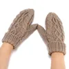 Knitted gloves women's bags finger gloves winter plush and thick warm wool neck hanging solid color Mittens