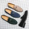 Men C94ca British Loafers Fashion Solid Color Faux Suede Round Head Metal Letter Buckle Business Casual Wedding Party Daily Wild