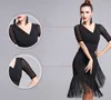 Bühnenbekleidung 2022 Ladies Latin Dance Kleid Frauen Schwarze Kostüme Quasten Salsa V-Ausschnitt Rumba/Samba Fitness Dancewear aufführen