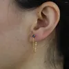 Boucles d'oreilles 925 argent sterling gold plaqu￩ simple color￩ CZ avec cha￮ne glas multi-piercing girl femme oreille d'oreille