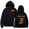 Mens Hoodies Sweatshirts McLaren Hoodie Formula One R Lång ärmbrev Daniel Ricciardo 3 Tryckt Streetwear Sweatshirt Men EU Size Vintage 220921