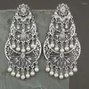 Dangle Earrings Classic Silver Color Flower Earring For Women Turkey Bijoux Jhumka Jewelry Ethnic Pearl Tassel Tibetan