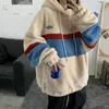 Herrtröjor tröjor Japan Korea Style Fashion Fleece Men Patchwork Rand Hooded Man Loose Coats Student Casual Tops Pullover 220920