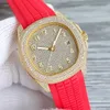 Men's Luxury Watch Iced Out Bling Diamonds Automatic Rubber Strap Wrist Watches