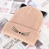 Nuova moda autunno e inverno carino ricamo orecchie di gatto cappello da donna caldo flangiatura cappello alla moda studentesco lavorato a maglia all'ingrosso