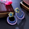 Dangle Earrings Pera Fantastic Big Circle Shape Purple Blue CZ Pave Black Gold Long Flower Charm Drop Earring For Bridesmaid Jewelry E991