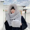 Berets 2022 Fashion Winter Women Beanies Caps Warm Hat Casual pluche sjaalhandschoenen Set faux bont