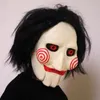 Party Masks Movie Saw Chainsaw Massacre Jigsaw Puppet with Wig Hair Latex Creepy Halloween Horror Scary Mask Unisex Cosplay Prop 220920