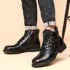 Stiefel Männer Herbst Frühling Leder Round Zehen Grid Muster Quadratheel Männer Schuhe exquisite Mode Freizeit Design 220921