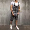 Men's Jeans Men's Suspender Denim Jumpsuit Fashionable Holes Shorts Overalls Knee Length Bibs Cargo Pants