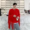 Heren Hoodies Runway Designer Fringe Touw Riem Oversized Hoodie Mannen Extra Losse Lange Mouwen T-Shirt Top Nachtclub DJ Tij