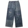 Jeans da uomo Versione coreana di ins hip-hop high street hipsters strappati vecchi jeans dritti strappati da uomo casual pantaloni larghi larghi 220920