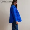 Women Down Parkas Cnlalaxury Spring Blue Women Parka Fashion Warm Cotton Long Rleeve Płaszcz Zapip Oneck Kobieta swobodna warstwowa przestrzeń Chic Tops 220921