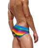 Menas de banho masculinas Europa da América Moda Sexy Rainbow Print Swimsuit Men com push pad phot Triangle Swim Shorts Summer praia Surf Biquini seco rápido J220913