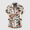 Camisas casuales para hombres Camisa hawaiana con estampado de pájaros y flores para hombres Camisa de manga corta con cuello vuelto y botones para hombres