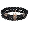 Bracelets de charme XQNI Boîte avec bijoux Joli emballage Mat Onyx Pierre Lava Combinaison Cubique Zircon Accessoires Perles Bracelet Pour Hommes