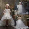 Girl Dresses Luxury Beautiful 3d Handmade Flowers Girls Pageant Dress Sequins Skirt Kids Prom Gowns Beads Ball Gown Hi-Lo Flower