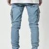 Jeans masculinos Summer Men Mull Color Solid Multi Pockets jeans Mid cintura