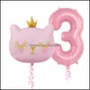 Decorazione per feste 2 pezzi / set Palloncini in alluminio testa di gatto grande 32 pollici rosa 1 2 3 4 anni Palloncino compleanno Baby Shower Globos Drop Bdesports Dhpoq