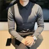 Men's Sweaters Top Quality Business Striped Patchwork Collar For Men Clothing Simple Slim Fit Casual Knitted Pullovers Pull Homme