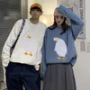 Suéter masculino harajuku oversized camisola de malha homens desenhos animados pato ganso bordado jumpers moda japonesa o pescoço streetwear casal unisex 220920