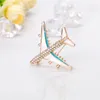 Model Gold Enamel Plane Brooch pin Crystal Aircraft Corsage Brooches Fashion Jewelry for Women gift