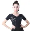 Scene Wear Latin Dance Dress Moderna kostymer Kort ärm V-ringning Toppar Kvinnor Ballroom Dancing Training Clothes