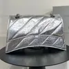 Crush grande borsa a catena trapuntata in nero schiacciato donne borsa a clessidra in pelle schiacciata metallizzata argento borse a tracolla firmate di lusso borse a tracolla borsa a portafoglio