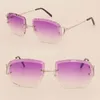 Nieuwe Frameloze Luxe Moissanite Diamond Cut Lens Zonnebril Dames of Heren Unisex Randloze Designer C36M869 Buiten rijden bril Cat Eye Ronde Brillen