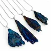 Pendant Necklaces Natural Semi-precious-stone Blue Tourmaline Necklace Irregular Kyanite Raw Quartz Feather Statement Jewelry Gift