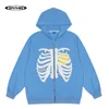 Mens Hoodies Sweatshirts Oversized Skeleton Zip Up Hoodie Jacket Men Streetwear Gothic Foam Printing Hooded Sweatshirts Thin Unisex Spring Autumn 220921