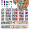 Nail Art Decorations 1Box 3D Rhinestones Studs omvatten Crystal Diamond Pearl Bead Resin Flower Metal Rivet Jewels for Charms ##