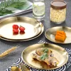 Plates 5-Size Stainless Steel Dinner Dining Round Thicken Cake Coffee Fruit Tray Steak Kitchen Dishes Tools Drodshopping