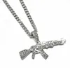 Moda Hip Hop Submachine Gun Colar Crystal Ak 47 Colar de corrente de shorthing Bling Colar jóias de rapper homens do rapper