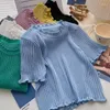 Women's Blouses Casual Summer For Women O-Neck Short Sleeve Screw Thread Tops Stringy Selvedge Shirts Sweet Woman Blusas Drop