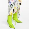 Çizmeler Kadın Diz Yüksek Kadın Mikrofiber Sivri Burun Topuklu Ayakkabı Bayanlar Moda Yan Fermuar Perçin Riband Artı Boyutu Çizme