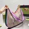 Attache Shoulder Armpit Bag Canvas Handbag Purse Fashion Letter Gold Hardware Letter Clasp Red Green Ribbon Large Capacity Pocket 210R